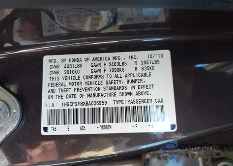 2011 Honda Accord 2.4 Ex-L from USA, damaged, VIN 1HGCP2F8XBA026959